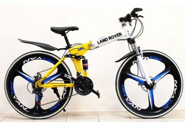 Bicycle Land Rover Yellow - White on alloy wheels with 3 spoke wheels Bicycle Land Rover Yellow - White on alloy wheels with 3 spoke wheels